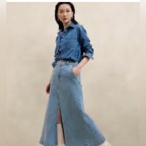 Banana Republic Blue Denim Flare Skirt